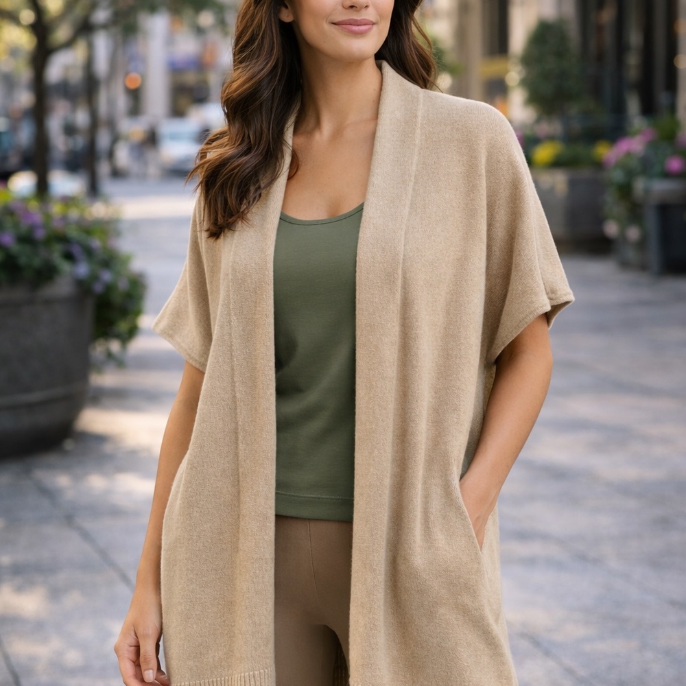 100% Cashmere Open-Front Short-Sleeve Cardigan – XS/S
